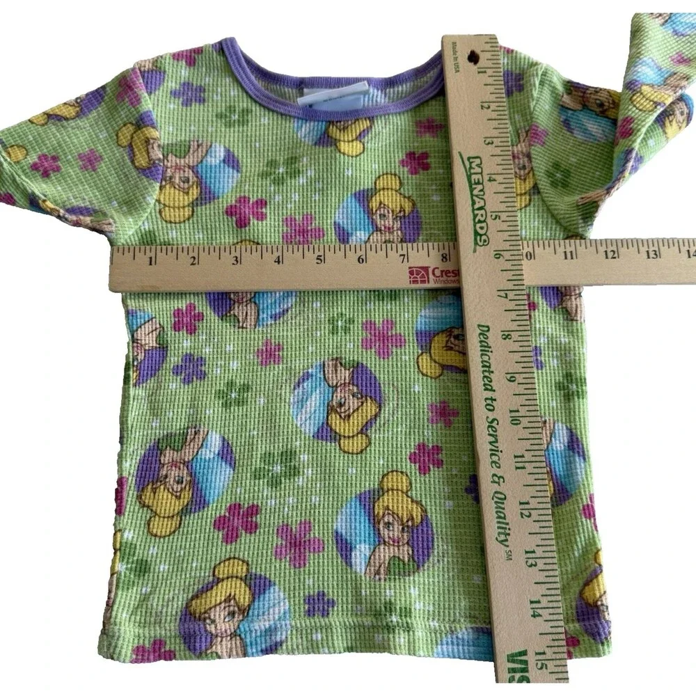 Vintage Y2K Girl's Disney Fairies Tinker Bell Thermal Pajama 2 Piece Set Sz 6